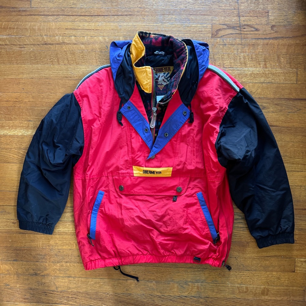 Vintage Obermeyer Ski Wear Anorak Jacket‎ Hooded Pullover Mens Medium